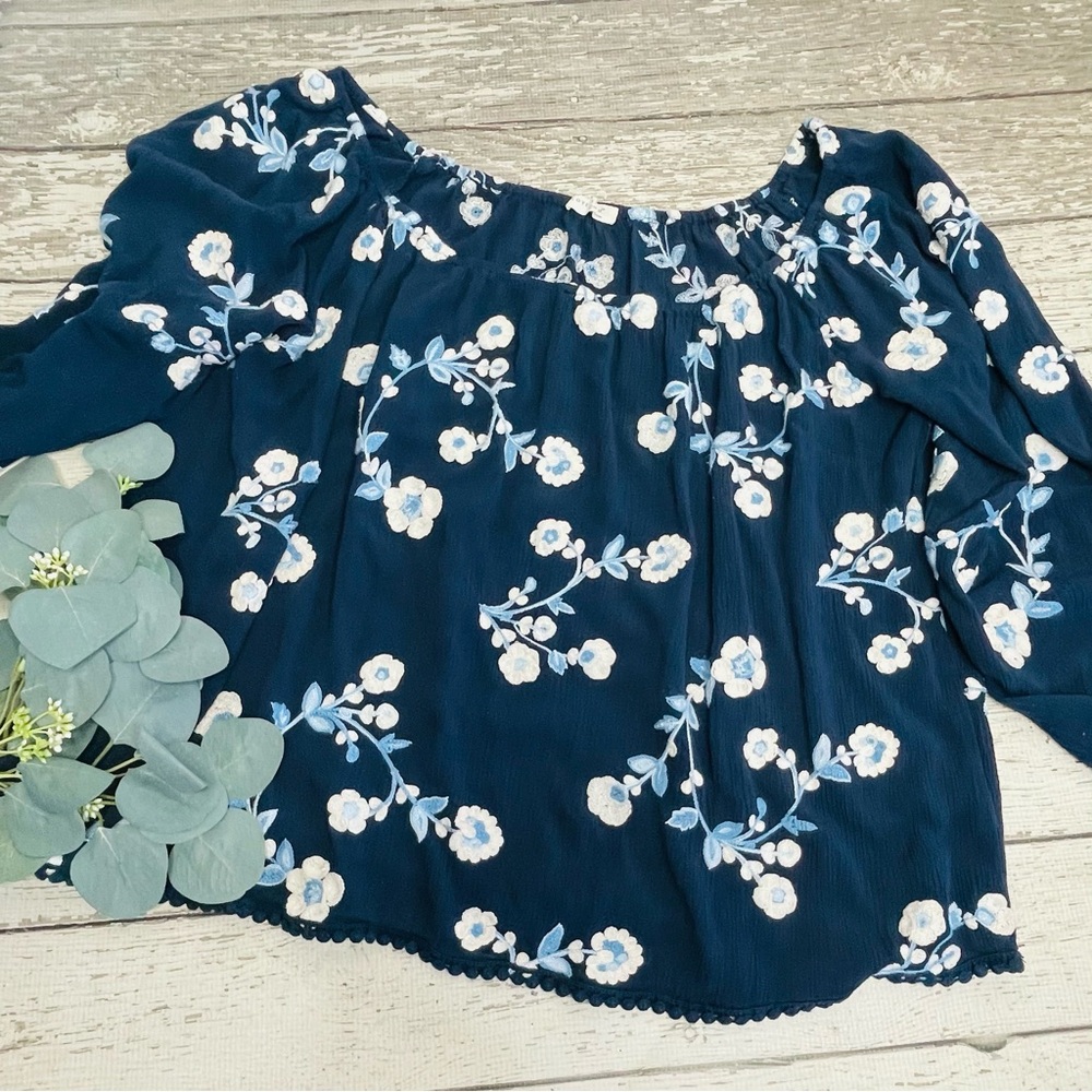 LoveStitch Embroidered Floral Off the Shoulder Top